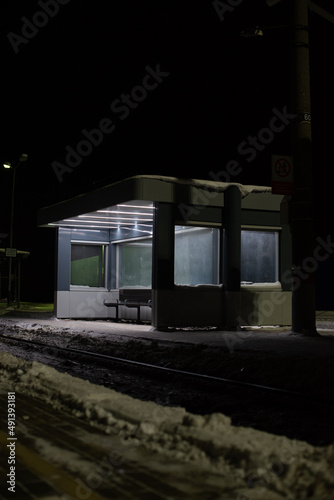 stop for passengers on the railway at night