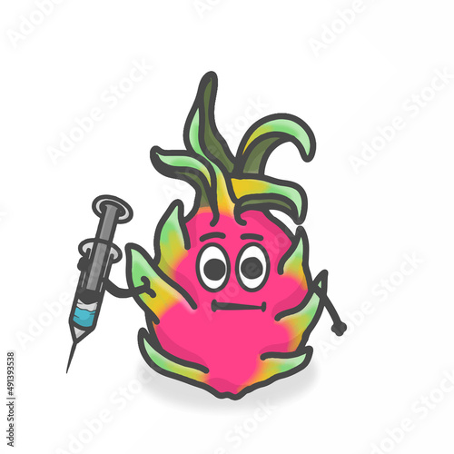 Dragon Fruit Cute Character Flat Cartoon Vector Design Illustration
