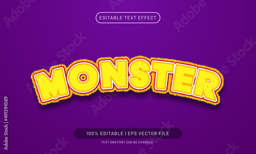 Editable text effect monster 3d cartoon style