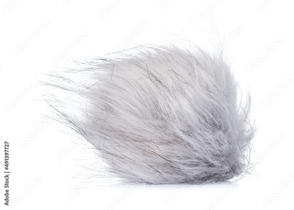 Grey fur ball isolated on white background