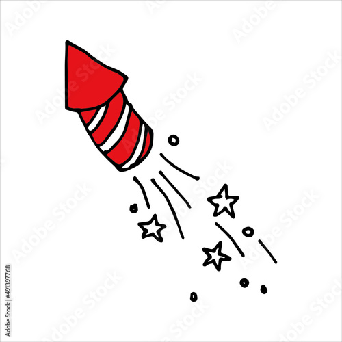 vector drawing in blowing style. firework rocket. festive salute, fireworks, independence day. 4th of July