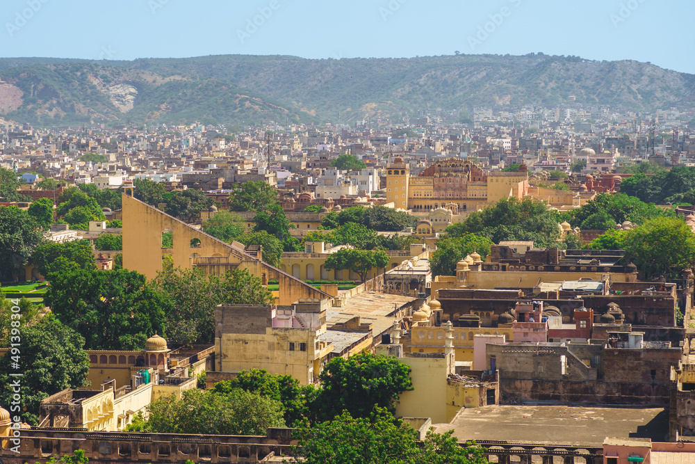 view of jaipur from Isarlat victory tower, aka Swargasuli Tower, in rajasthan, india