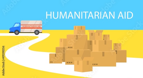 Humanitarian aid. Truck with humanitarian aid for refugees Ukraine. Social assistance to the poor