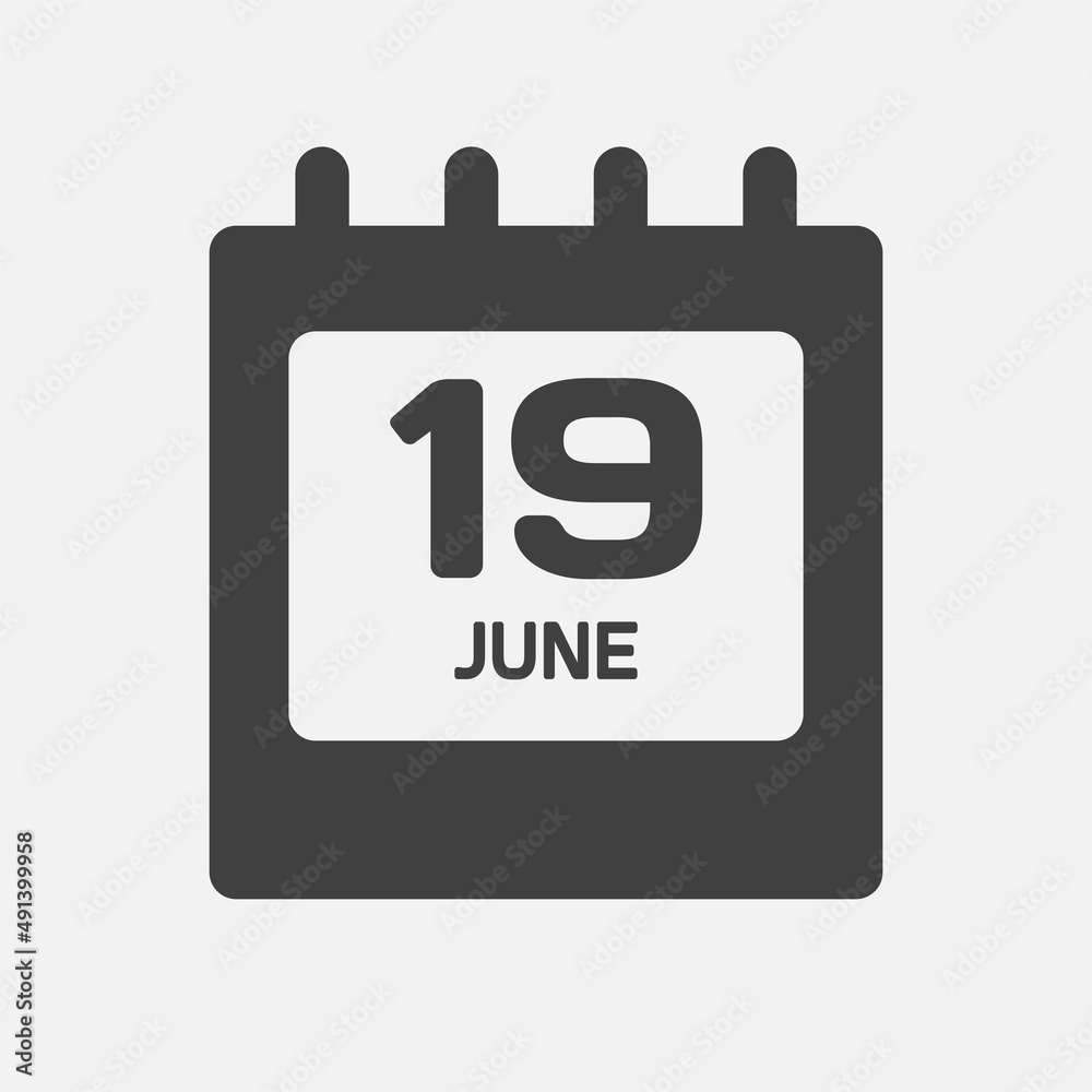 Icon day date 19 June, template calendar page Icon day date 19 June, template calendar page