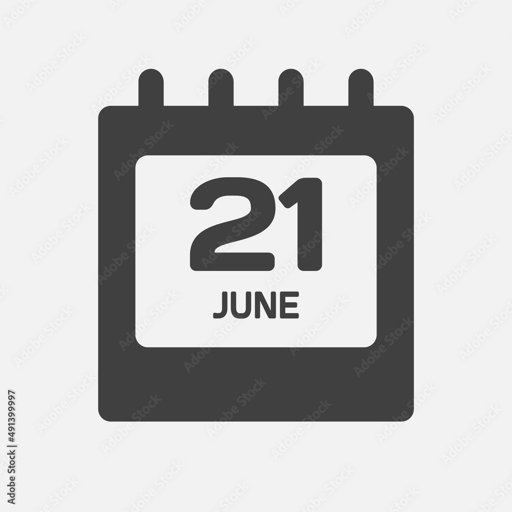 Icon day date 21 June, template calendar page Icon day date 21 June, template calendar page