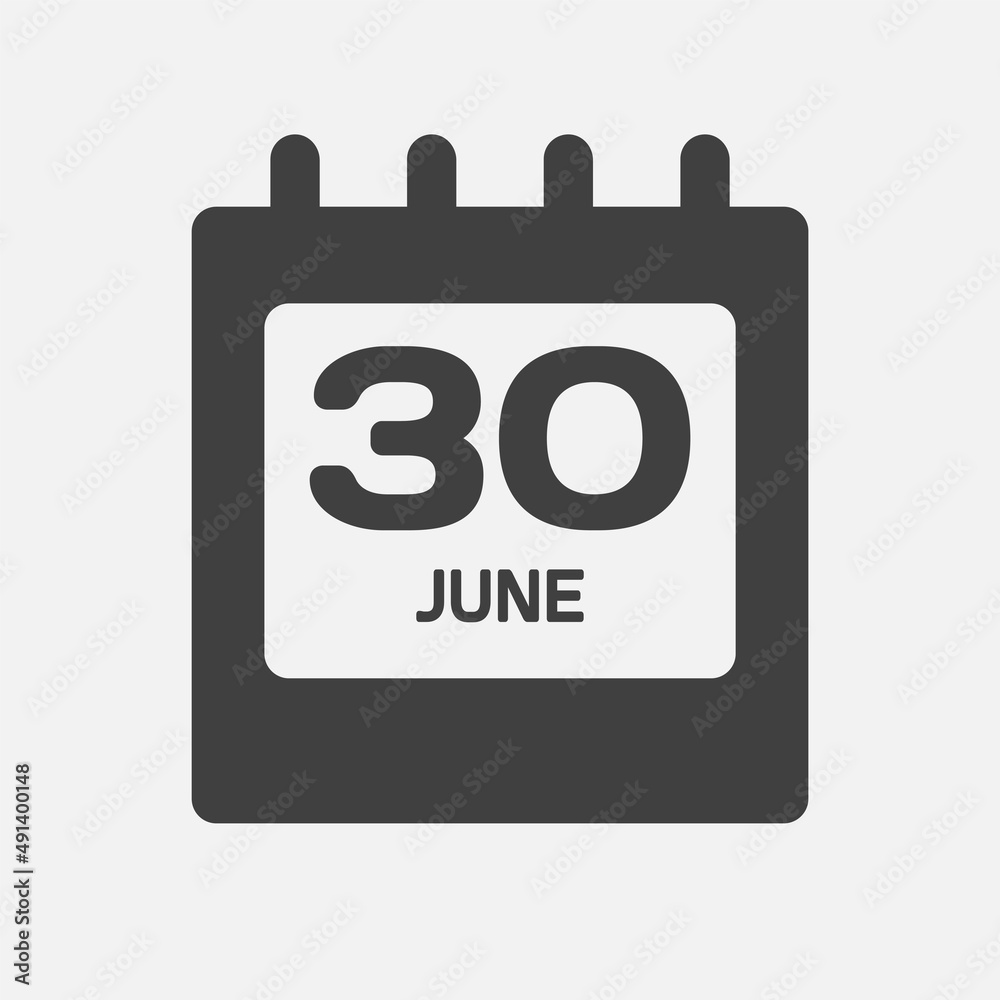 Icon day date 30 June, template calendar page Icon day date 30 June, template calendar page
