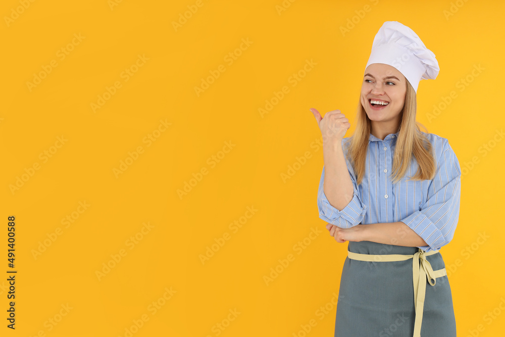 Concept of cooking with young woman, space for text Concept of cooking with young woman, space for text