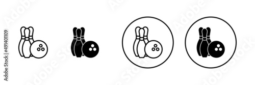 Bowling icons set. bowling ball and pin sign and symbol.