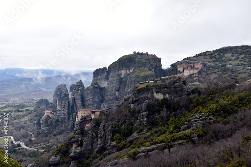 Meteora monastery covered by winters clouds