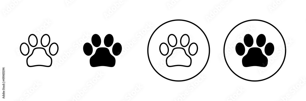 Paw icons set. paw print sign and symbol. dog or cat paw Paw icons set. paw print sign and symbol. dog or cat paw