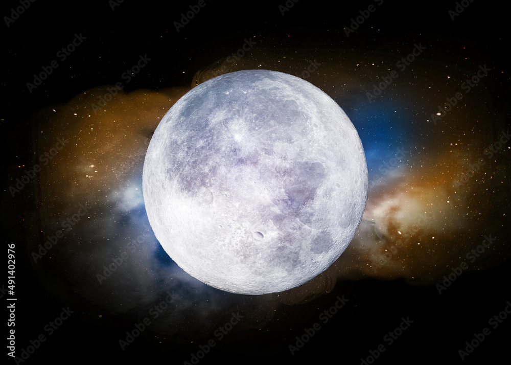 Fototapeta premium Moon and super colorful deep space. Background night sky with stars, moon and clouds. View of the uniquely beautiful moon.