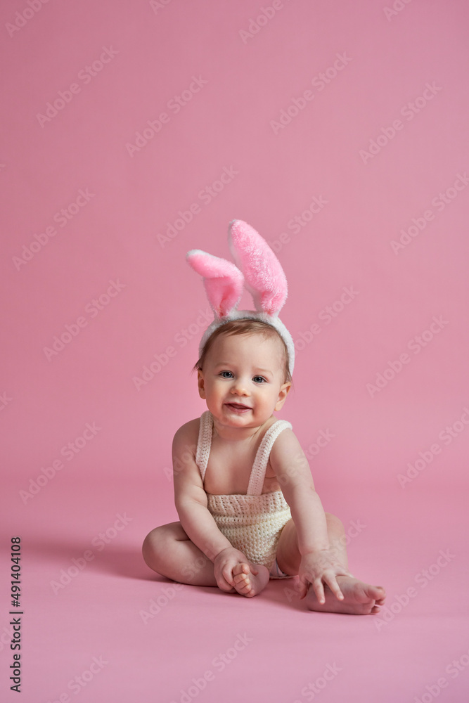 Portrait of little baby wearing bunny costume Portrait of little baby wearing bunny costume