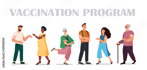 Billede på lærred Diverse Male and Female, Young and Old Pensioners,Pregnant Characters Vaccination Landing Page Template