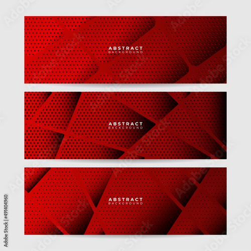 Abstract red metallic carbon neutral overlap light hexagon mesh design modern luxury futuristic technology background. Game tech wide banner vector illustration.