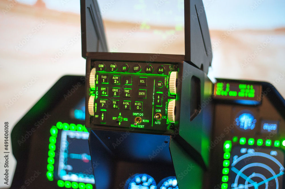 dashboard of an fighter aircraft in the motion Stock Photo Adobe Stock