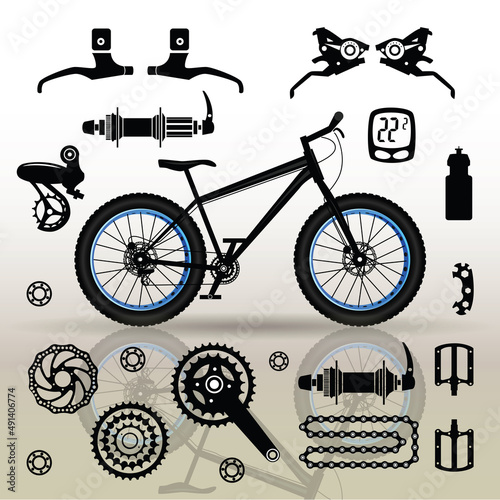 Bike. Vector image of sports, mountain, road transport.Bicycle parts. Cycling. Set of isolated objects. 