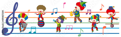 Happy children playing musical instruments with music notes on white background