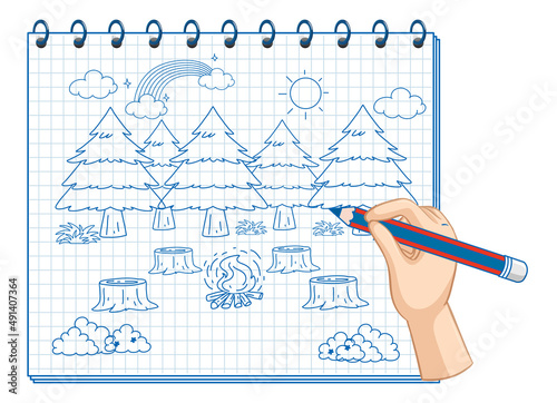 A notebook with a doodle sketch design at the cover page