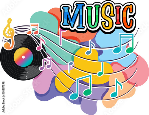 Font design for word music with music notes on white background