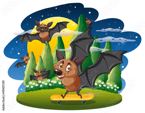 An Isolated scene with bats group in cartoon style