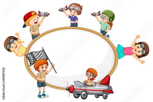 Isolated wooden banner with children