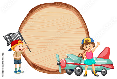 Isolated wooden banner with children