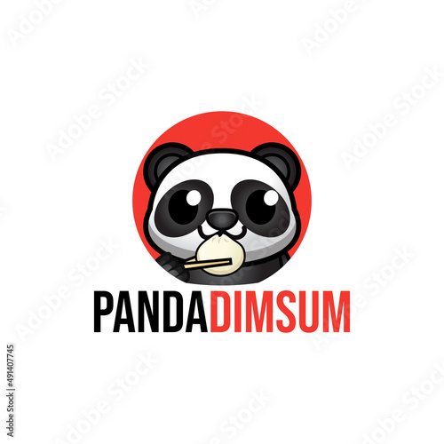 Cute panda holding dimsum logo vector illustration