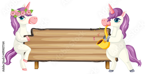 Isolated wooden banner with unicorn