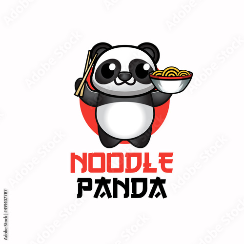 Panda holding noodle logo vector illustration