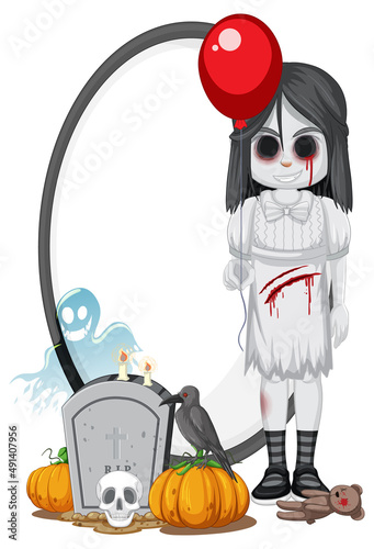 Isolated wooden banner with girl ghost