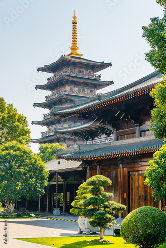 Detail view of the traditional Chinese architecture in Baoshan temple, an antique Buddhism temple in Shanghai, China.