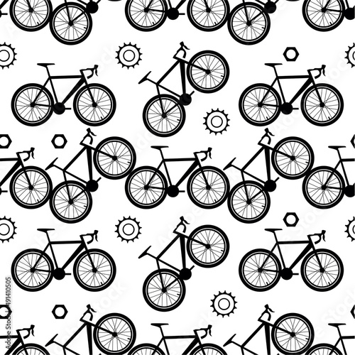 Bike. Seamless pattern with bicycle parts for print, web design. Vector image. 