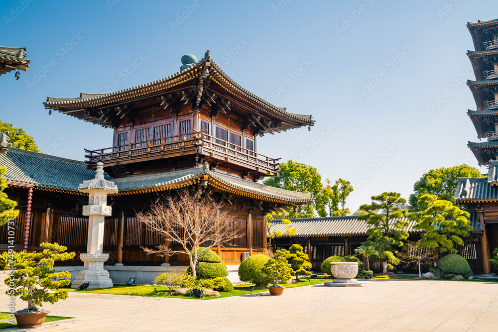 Detail view of the traditional Chinese architecture in Baoshan temple, an antique Buddhism temple in Shanghai, China. Detail view of the traditional Chinese architecture in Baoshan temple, an antique Buddhism temple in Shanghai, China.