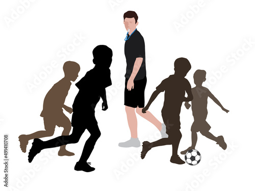 Students playing football silhouettes write background