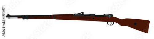 Bolt rifle M 98 vector silhouette illustration isolated on white background. Second World War German soldiers rifle symbol. Hunting carabine. Museum vintage object. 
