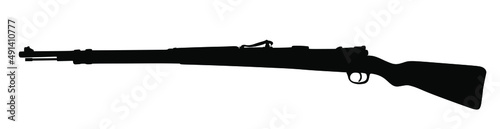 Bolt rifle M 98 vector silhouette illustration isolated on white background. Second World War German soldiers rifle symbol. Hunting carabine shape. 