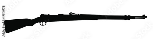 Bolt rifle M 98 vector silhouette illustration isolated on white background. Second World War German soldiers rifle symbol. Hunting carabine shape. 
