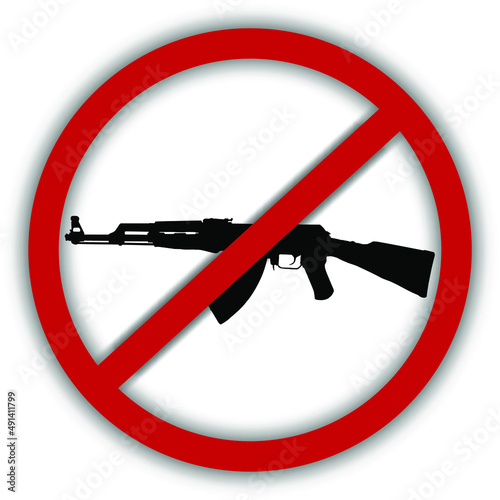 vector image of a prohibition sign on which an AK-47 assault rifle is crossed out, a sign of a ceasefire and a ban on weapons photo