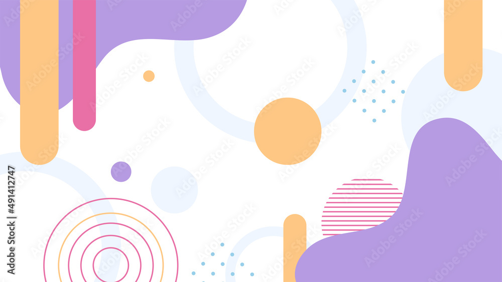 Abstract colorful Memphis flat geometric shapes background. Abstract composition with lines square dot triangle circle and wavy flat style. Design for poster, presentation, card, cover, banner.