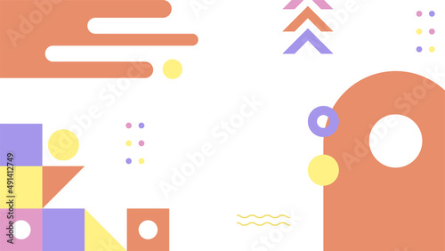 Abstract colorful Memphis flat geometric shapes background. Abstract composition with lines square dot triangle circle and wavy flat style. Design for poster, presentation, card, cover, banner.