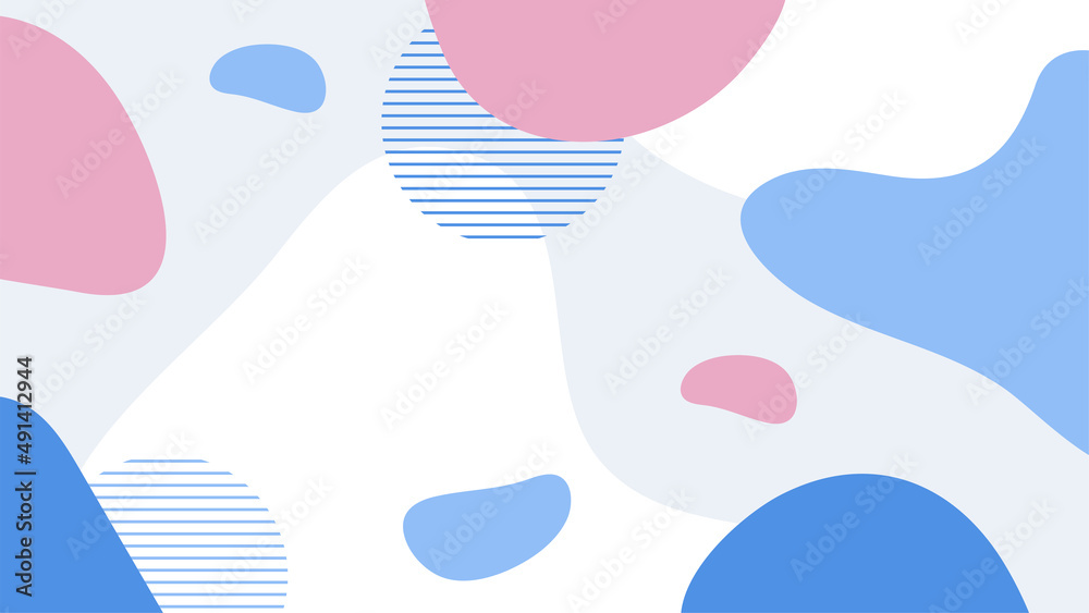 Abstract colorful Memphis flat geometric shapes background. Abstract composition with lines square dot triangle circle and wavy flat style. Design for poster, presentation, card, cover, banner.