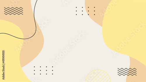 Abstract colorful orange Memphis flat geometric shapes background. Abstract composition with lines square dot triangle circle and wavy flat style. Design for poster, presentation, card, cover, banner.