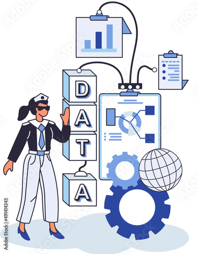 Data management metaphor, privacy media center, business protection, rational storage of information, digital privacy. Efficient data manager, cost-effective safe organization, storage and use of data