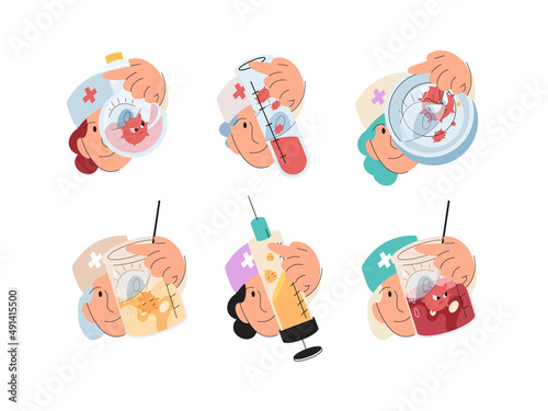 Virologist fights against viruses in lab, holding pathogen sample in tube. Scientist conducting scientific research. Antivirus vaccine complete development. Pharmaceutical investigation in laboratory