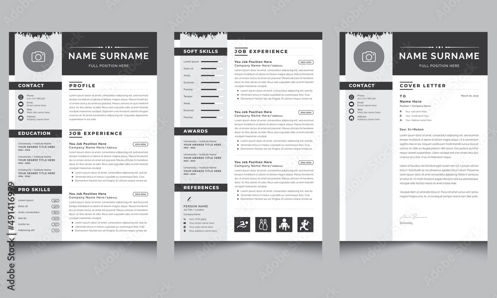 Minimalist Creative Resume Template and Cover Letter Layout with Gray and Black Accents