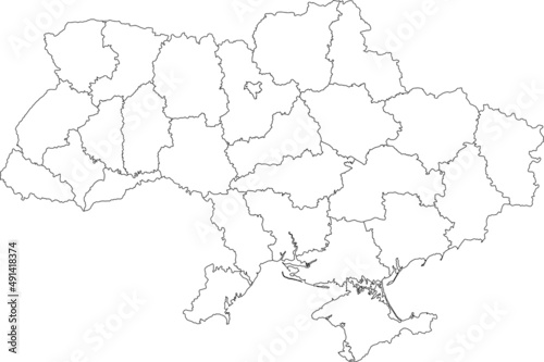 White flat blank vector administrative map of raion areas of UKRAINE with black border lines of its raions