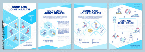Bone and joint health blue brochure template. Increasing mobility. Leaflet design with linear icons. 4 vector layouts for presentation, annual reports. Arial-Black, Myriad Pro-Regular fonts used