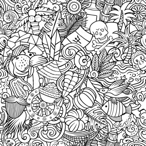 Cartoon doodles Barbados seamless pattern.