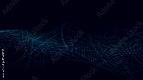 Abstract digital wave. Blue circular shape on the background. Futuristic point wave. Big data. 3D rendering.