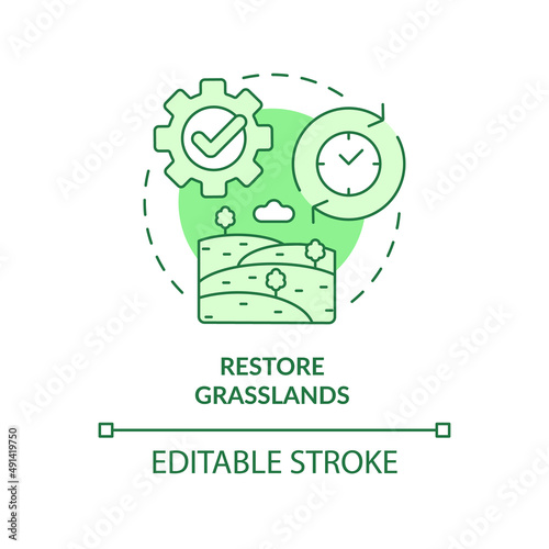 Restore grasslands green concept icon. Fields control. Shift to regenerative culture abstract idea thin line illustration. Isolated outline drawing. Editable stroke. Arial  Myriad Pro-Bold fonts used